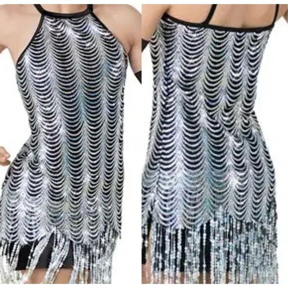 Weissman Black Silver Sequin Fringe Dance Costume Dress SIZE M - Picture 12 of 12
